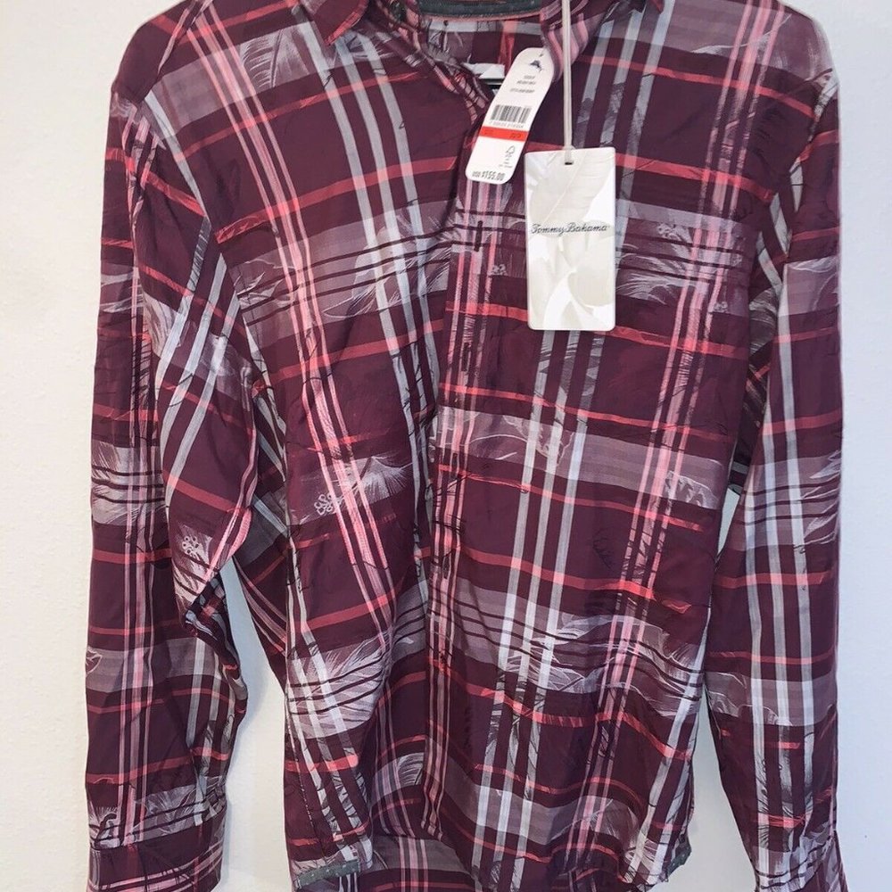 NWT Tommy Bahama Camp Shirt Holiday Hula Rum Berry Sz XS
